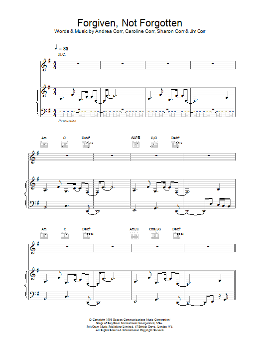 The Corrs Forgiven, Not Forgotten sheet music notes printable PDF score
