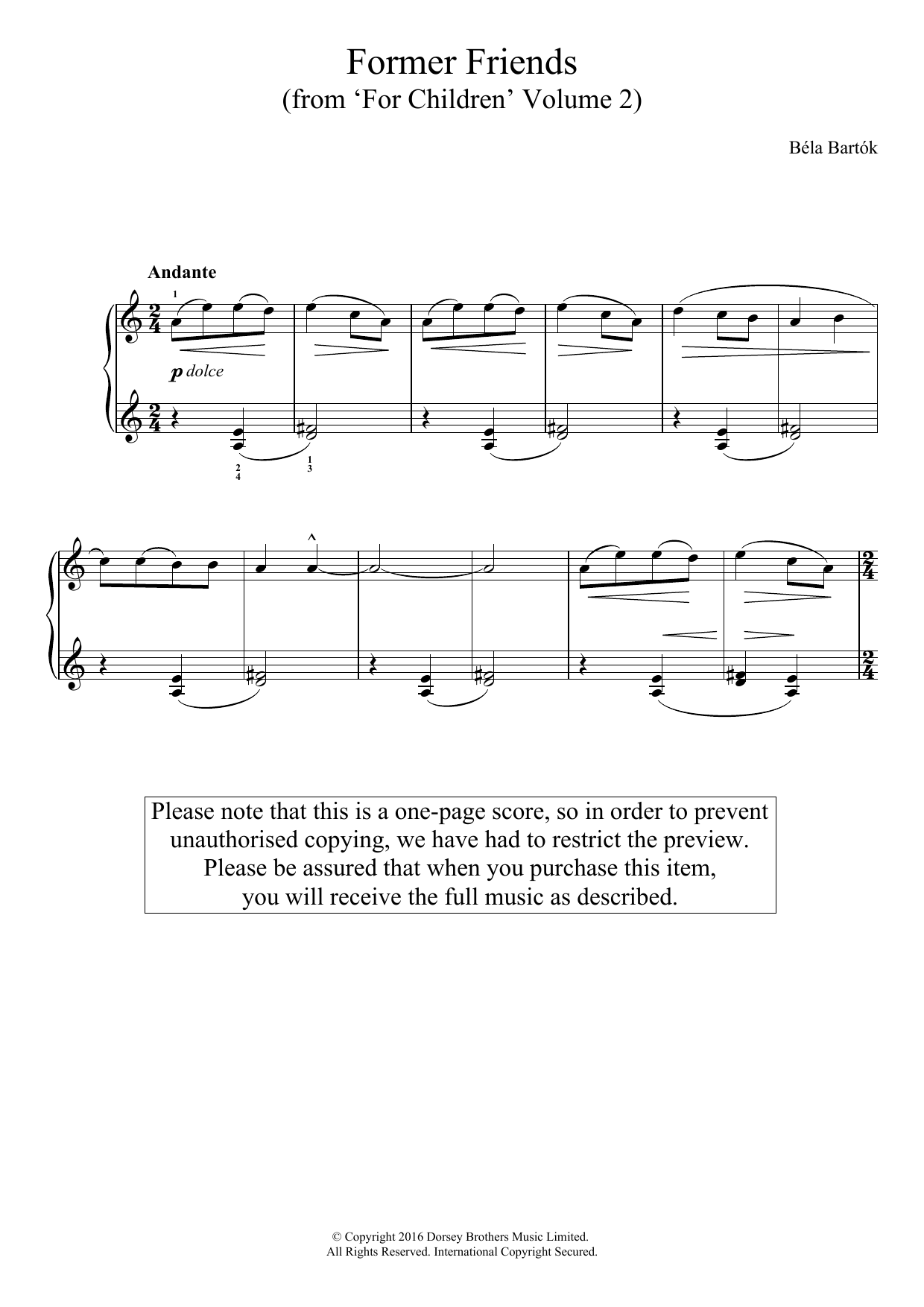 Download Bela Bartok Former Friends (from 'For Children', Vo Sheet Music
