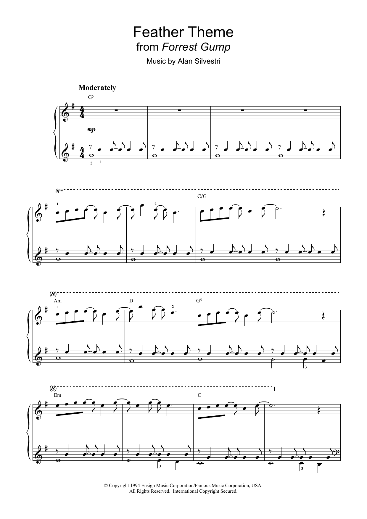 Download Alan Silvestri Forrest Gump - Main Title (Feather Them Sheet Music