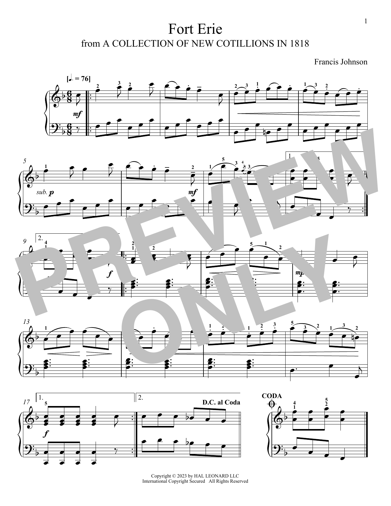 Download Francis Johnson Fort Erie Sheet Music