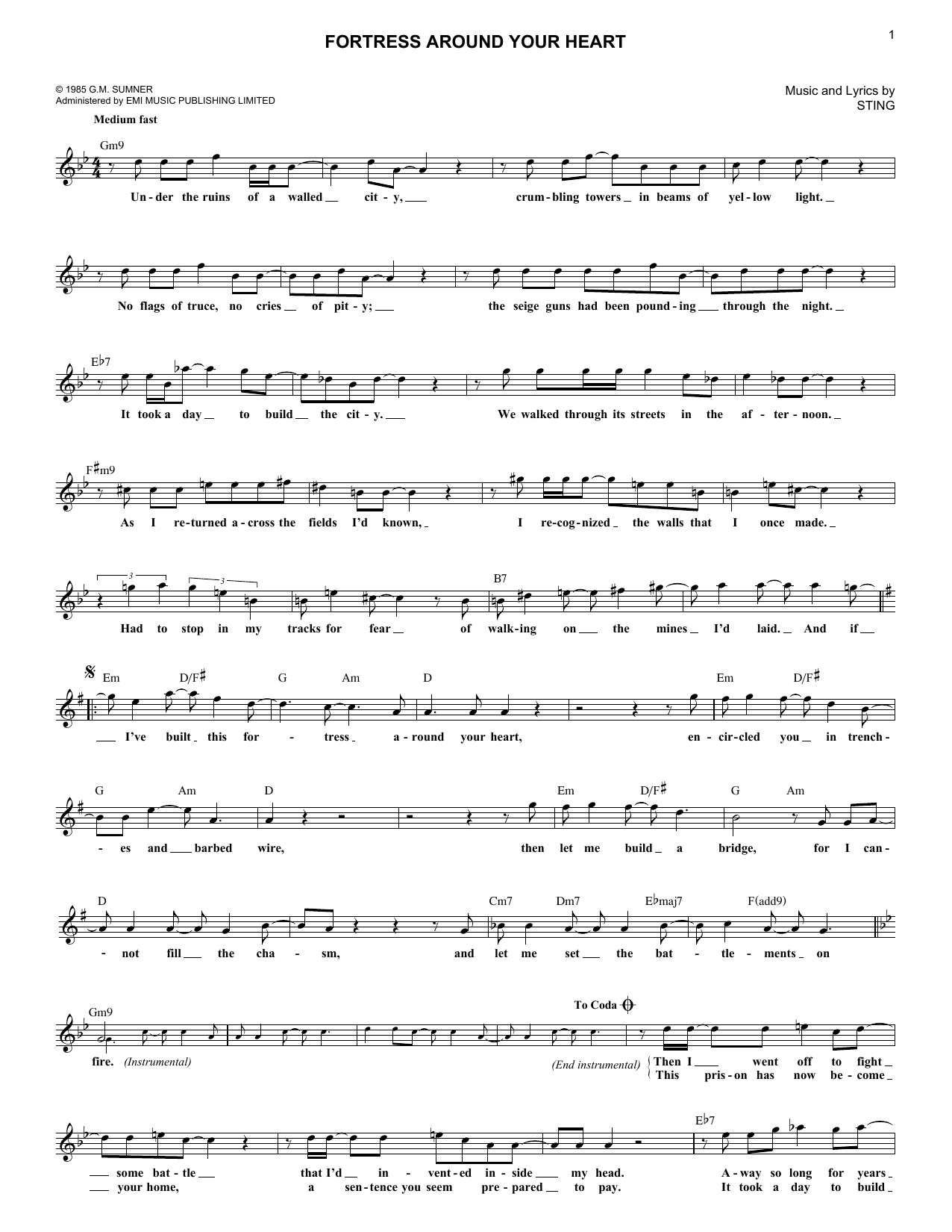 Download Sting Fortress Around Your Heart Sheet Music