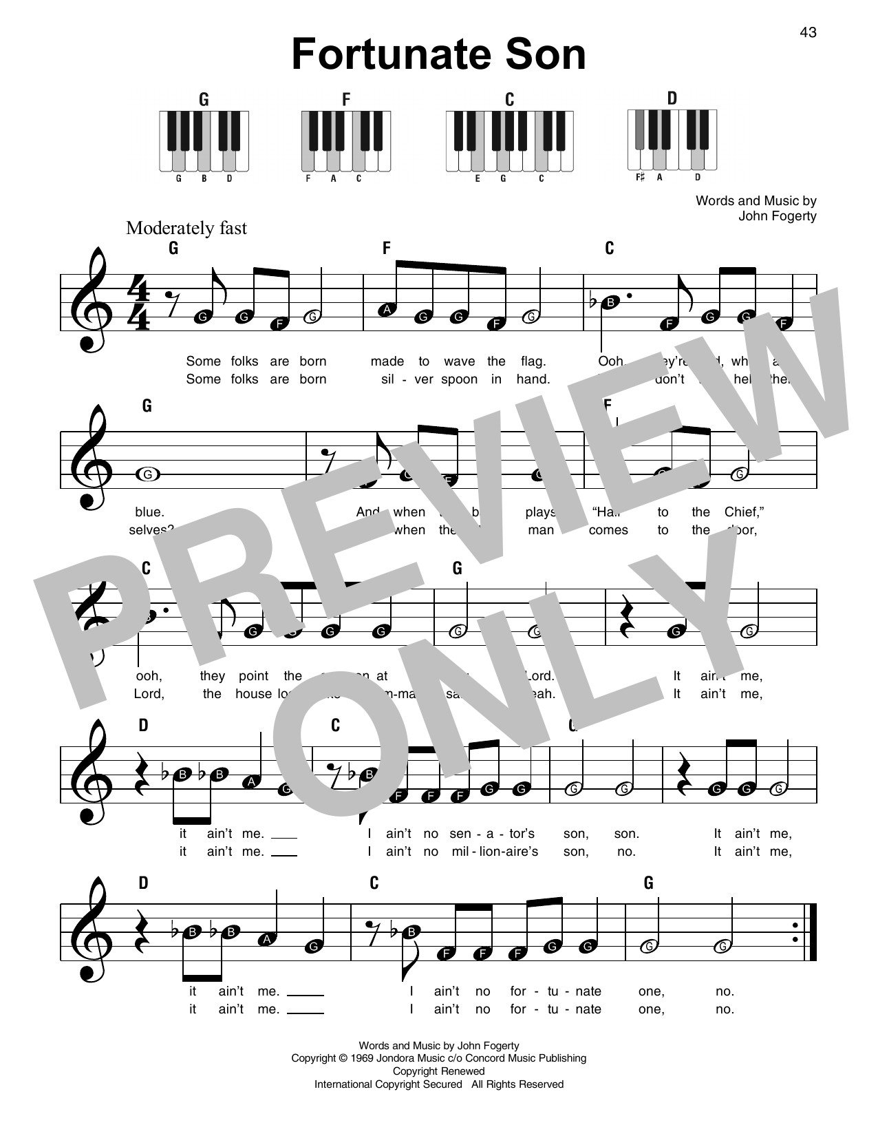 Download Creedence Clearwater Revival Fortunate Son Sheet Music