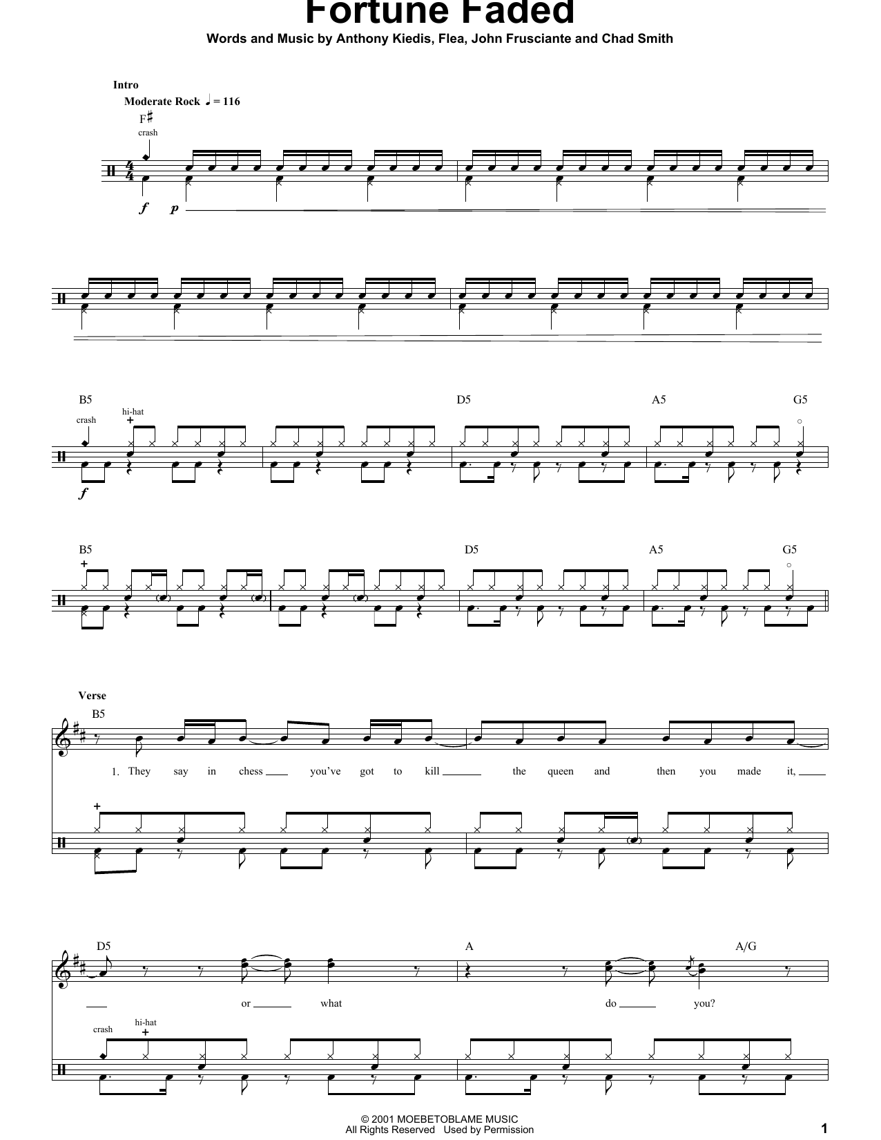 Download Red Hot Chili Peppers Fortune Faded Sheet Music