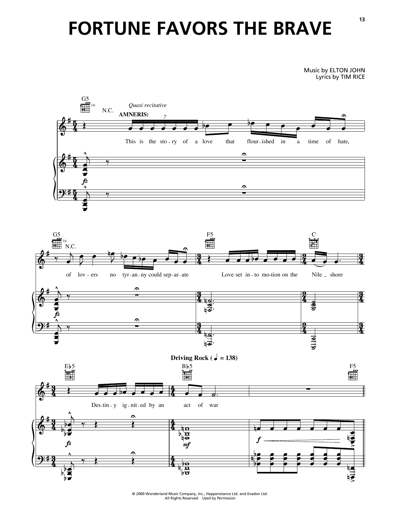 Download Elton John Fortune Favors The Brave (from Aida) Sheet Music