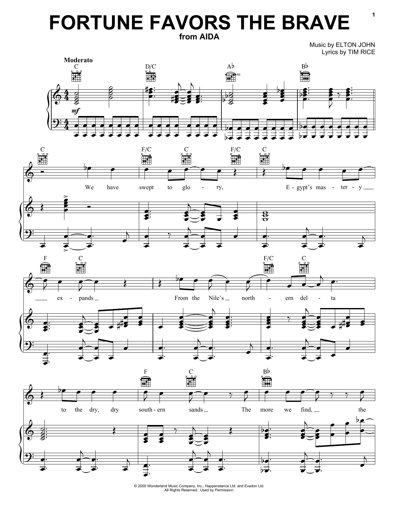 Download Tim Rice Fortune Favors The Brave Sheet Music