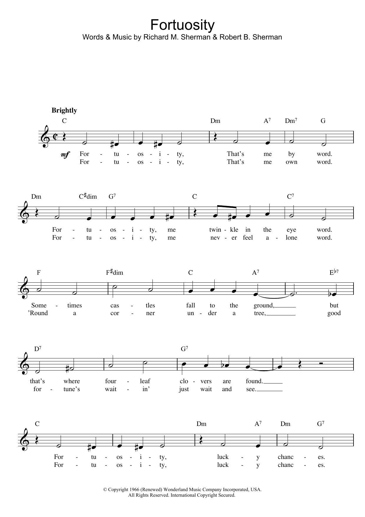 Download Sherman Brothers Fortuosity Sheet Music