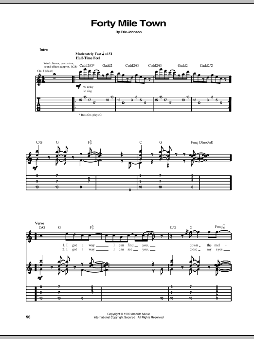Download Eric Johnson Forty Mile Town Sheet Music