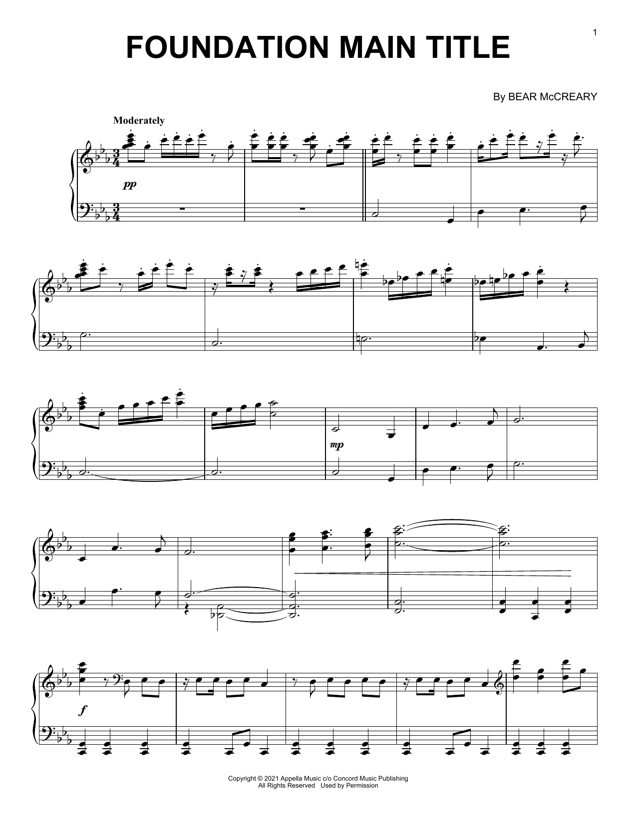 Bear McCreary Foundation (Main Title) sheet music notes printable PDF score