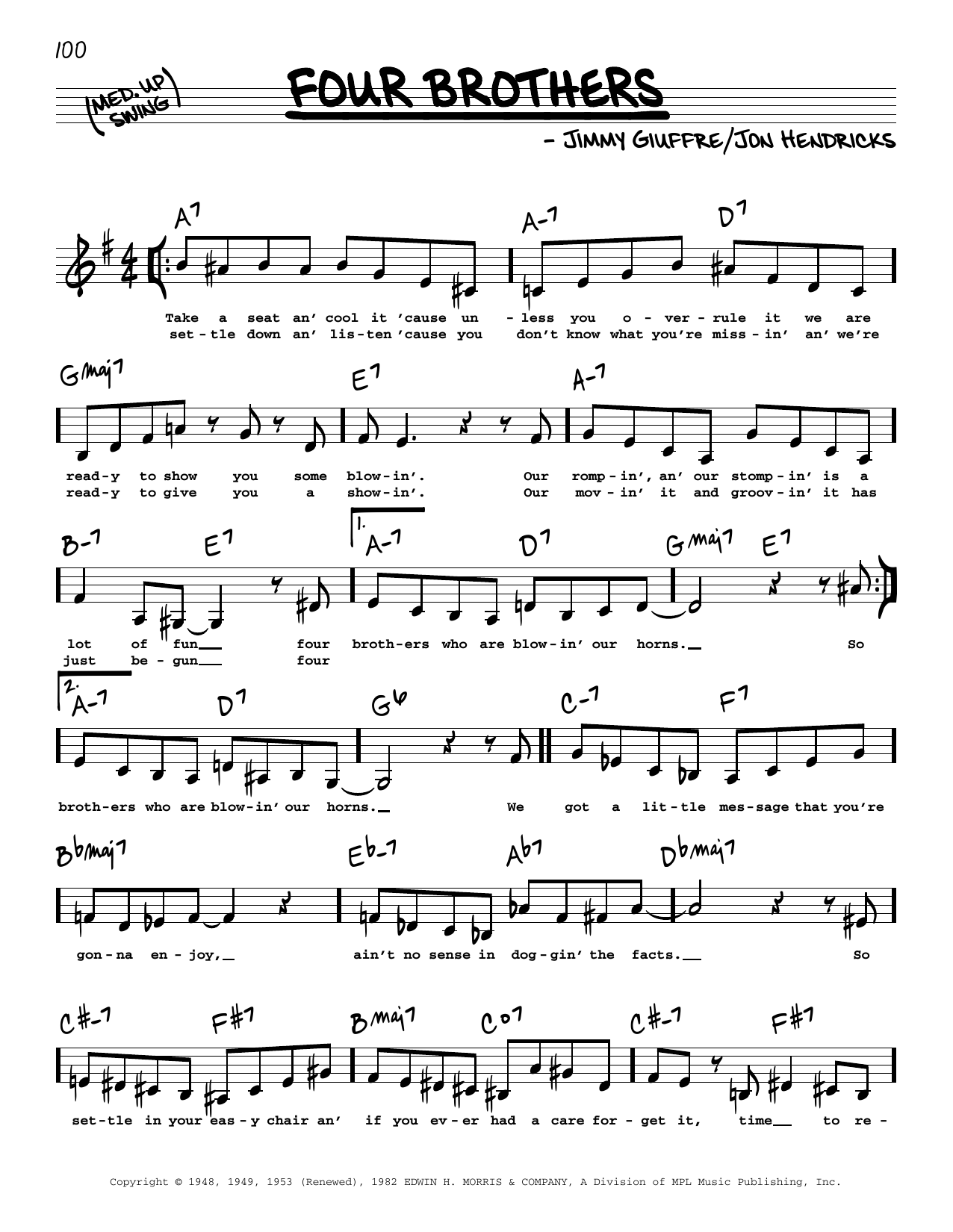 Jon Hendricks Four Brothers (Low Voice) sheet music notes printable PDF score