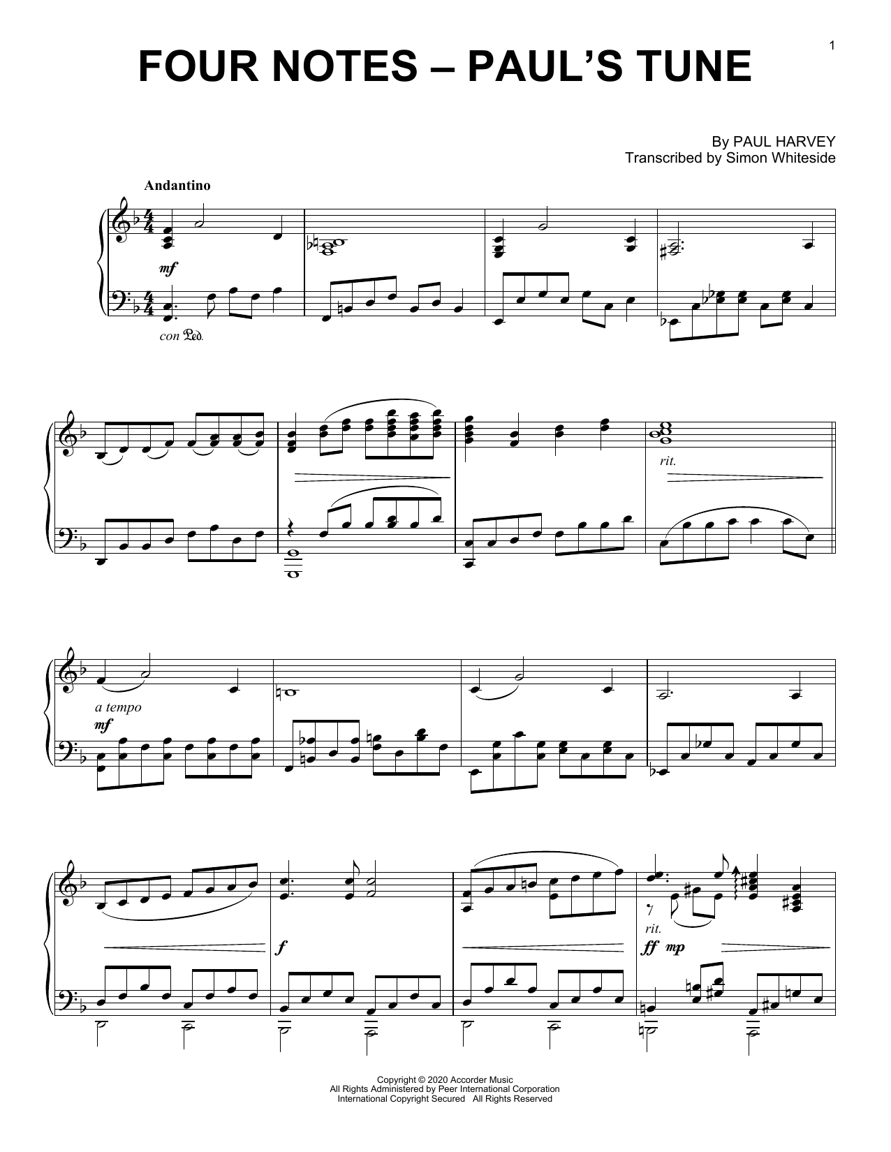 Download Paul Harvey Four Notes - Paul's Tune Sheet Music