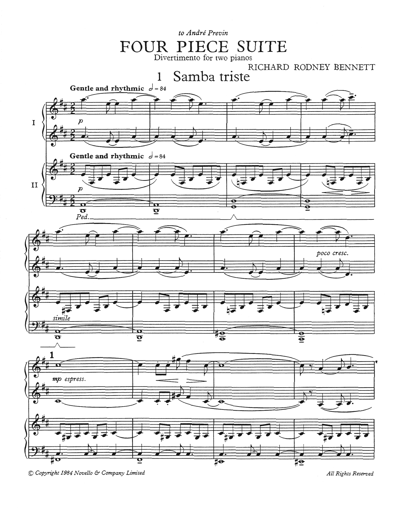 Download Richard Rodney Bennett Four Piece Suite (for 2 pianos) Sheet Music