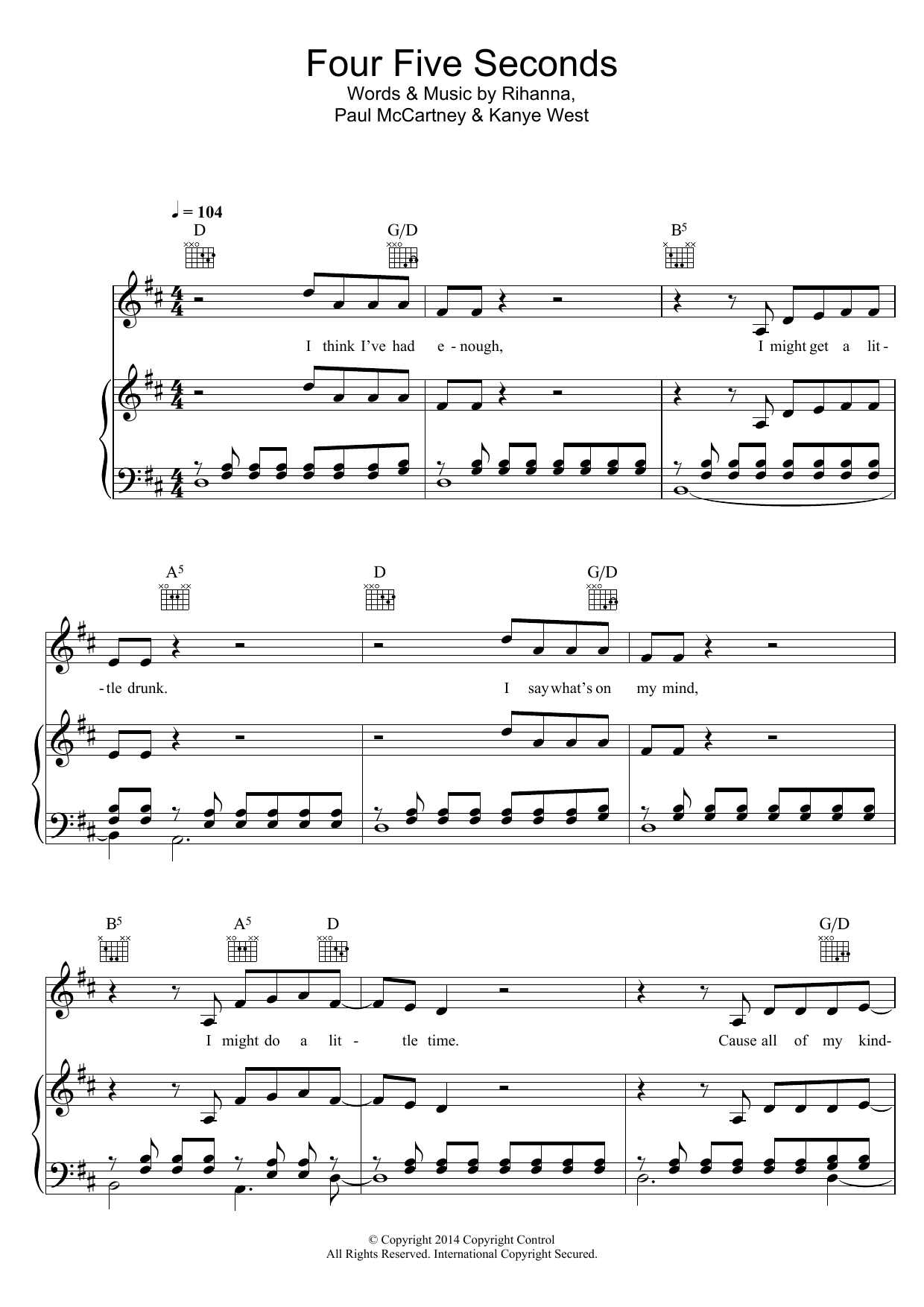 Download Rihanna FourFiveSeconds (featuring Kanye West a Sheet Music