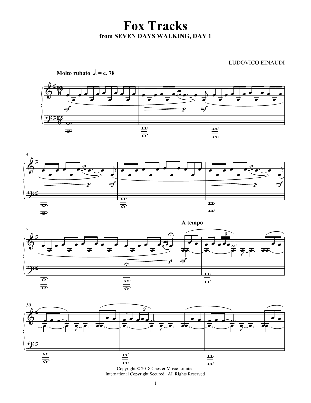 Download Ludovico Einaudi Fox Tracks (from Seven Days Walking: Da Sheet Music