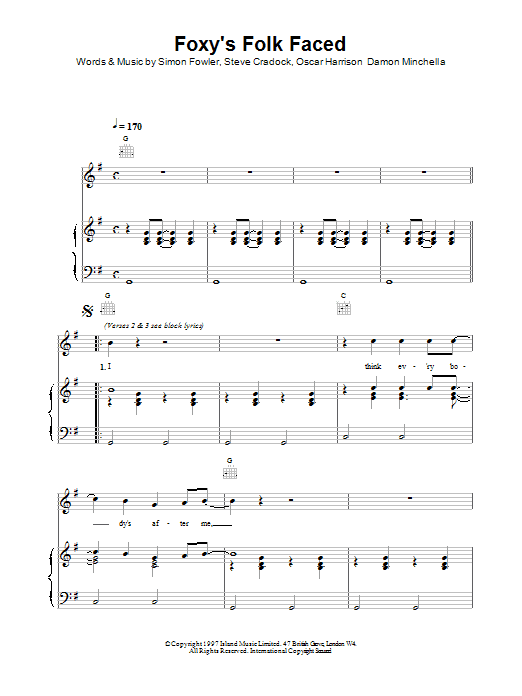 Ocean Colour Scene Foxy's Folk Faced sheet music notes printable PDF score
