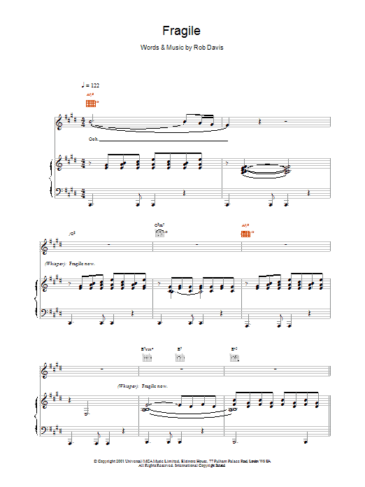Sting Fragile sheet music notes printable PDF score