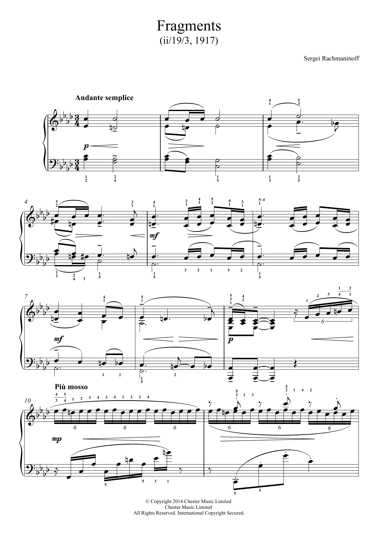 Download Sergei Rachmaninoff Fragments (1917) Sheet Music