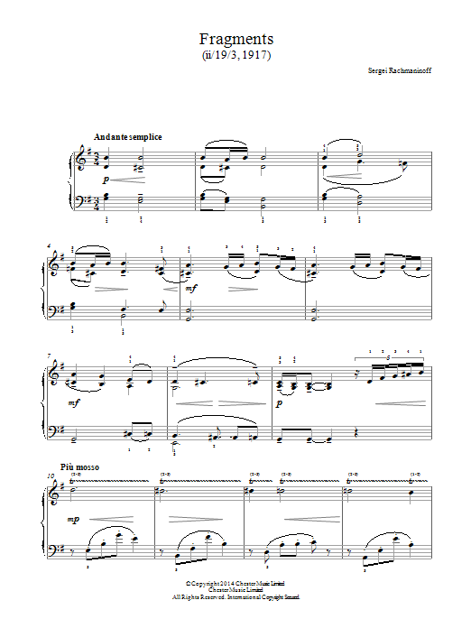 Download Sergei Rachmaninoff Fragments (1917) Sheet Music