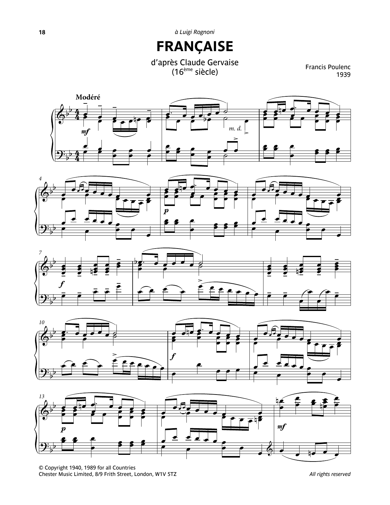 Download Francis Poulenc Francaise D'Apres Claude Gervaise (16em Sheet Music