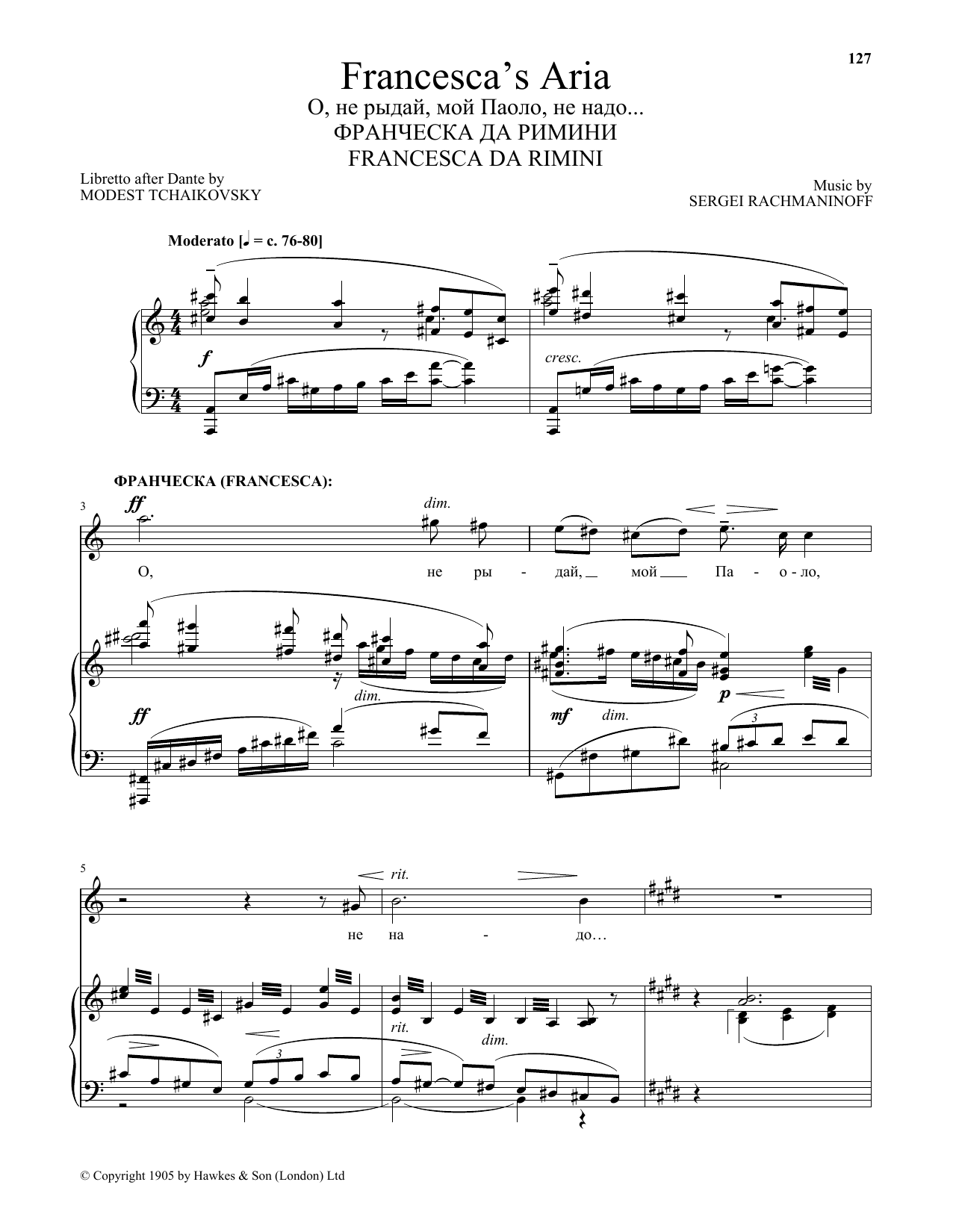 Download Sergei Rachmaninoff Francesca's Aria (from Francesca da Rim Sheet Music