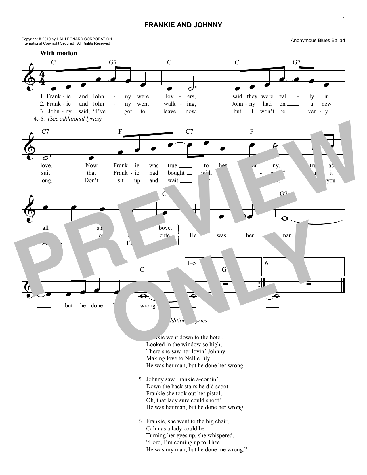 Download Anonymous Blues Ballad Frankie And Johnny Sheet Music