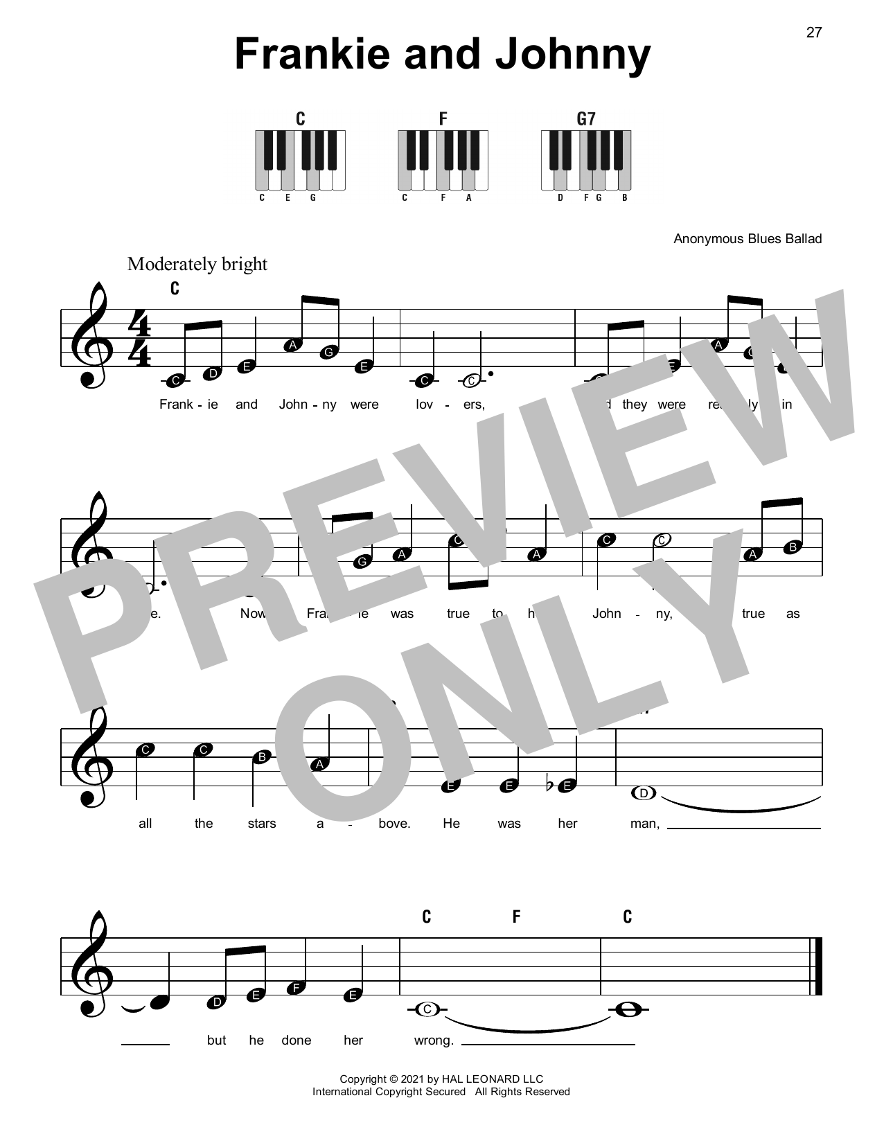 Download Anonymous Blues Ballad Frankie And Johnny Sheet Music