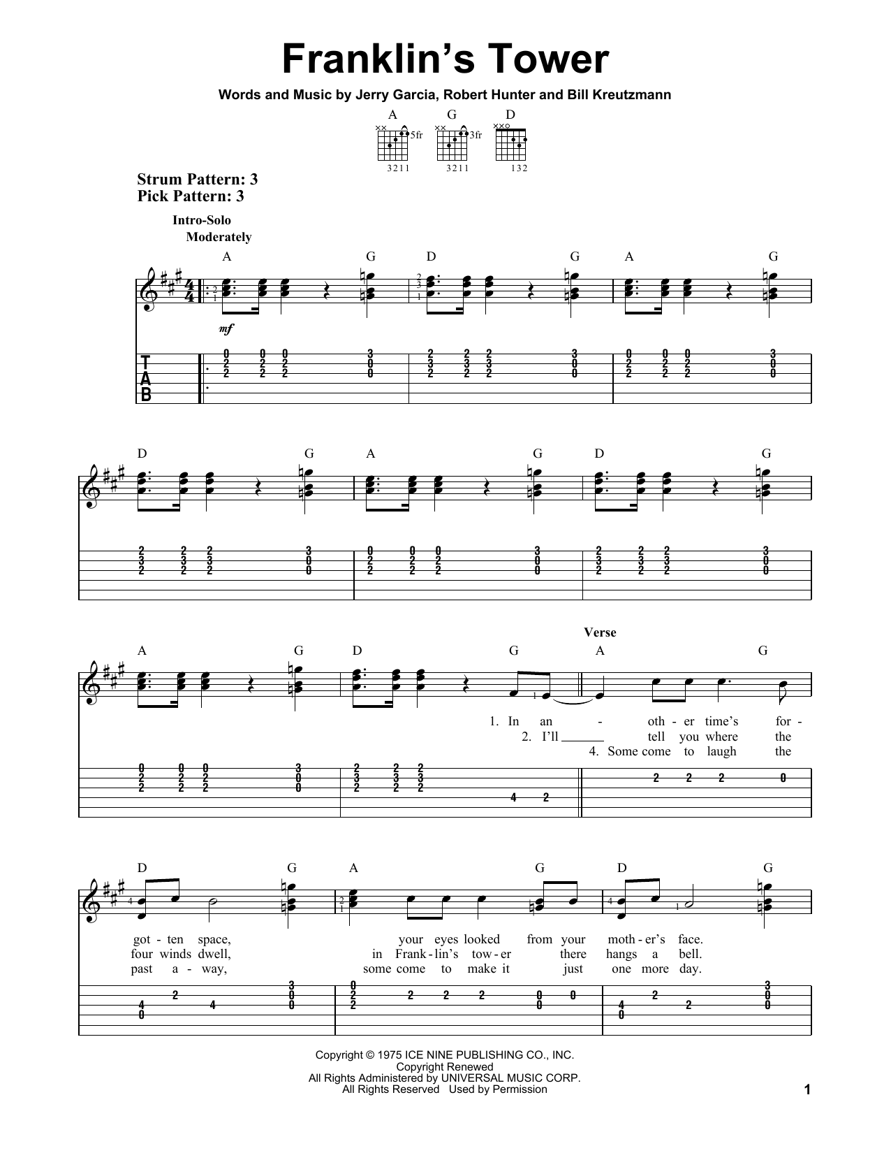 Download Grateful Dead Franklin's Tower Sheet Music