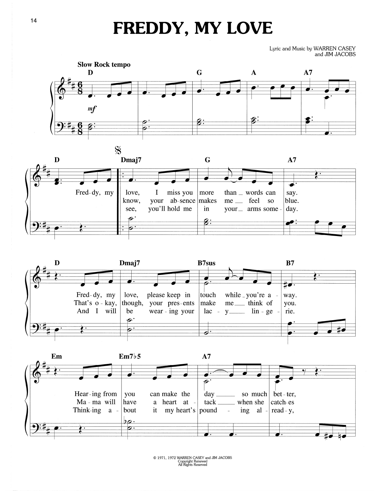 Download Warren Casey & Jim Jacobs Freddy, My Love (from Grease) Sheet Music