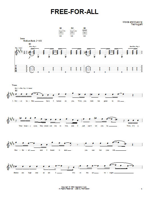 Download Ted Nugent Free-For-All Sheet Music