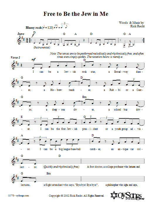 Download Rick Recht Free To Be The Jew In Me Sheet Music