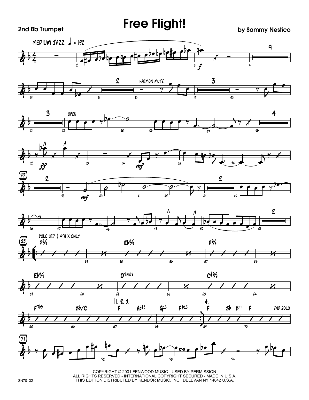 Download Sammy Nestico Free Flight! - 2nd Bb Trumpet Sheet Music