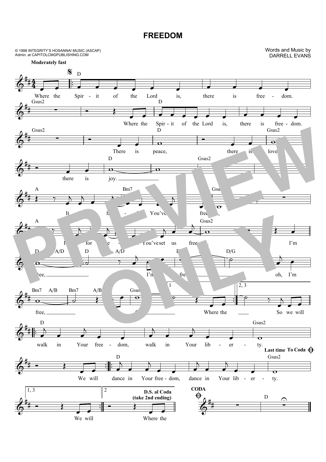 Download Darrell Evans Freedom Sheet Music