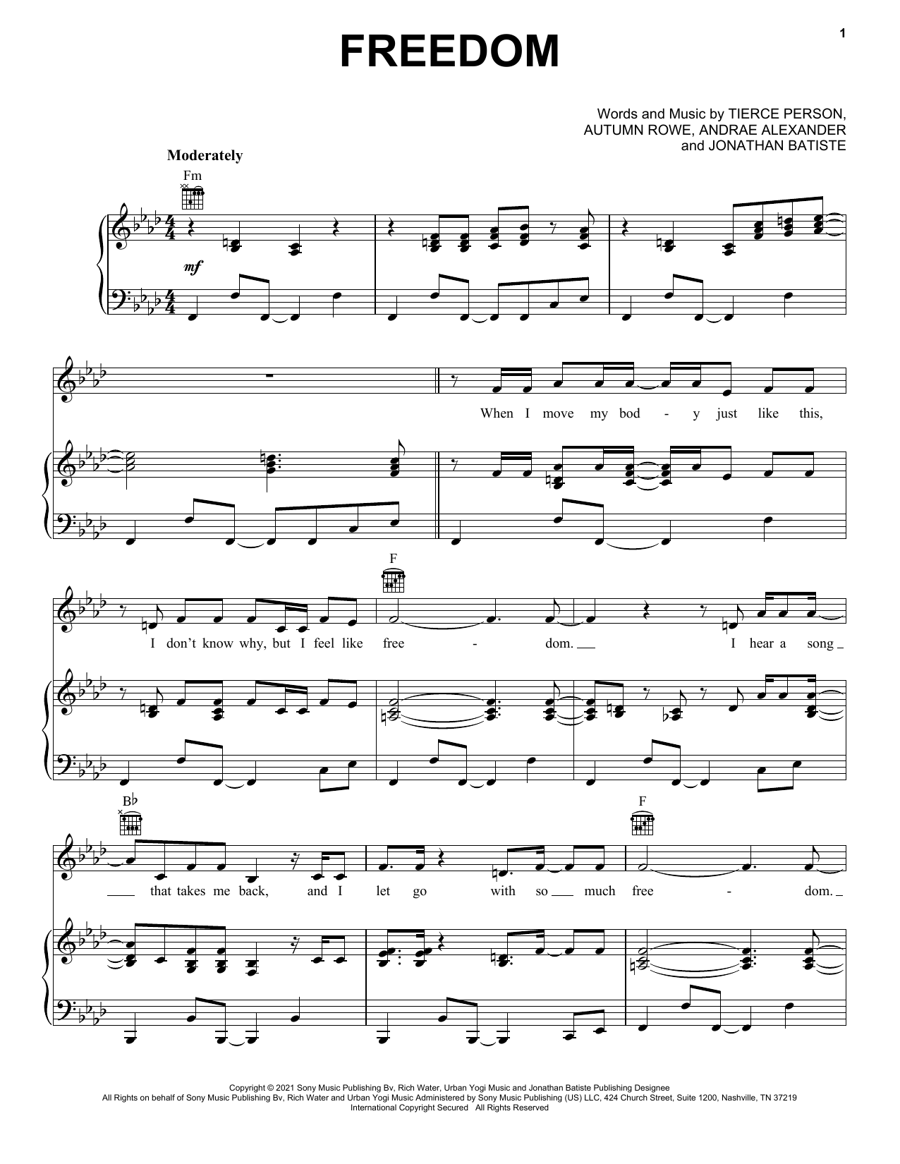 Jon Batiste FREEDOM sheet music notes printable PDF score