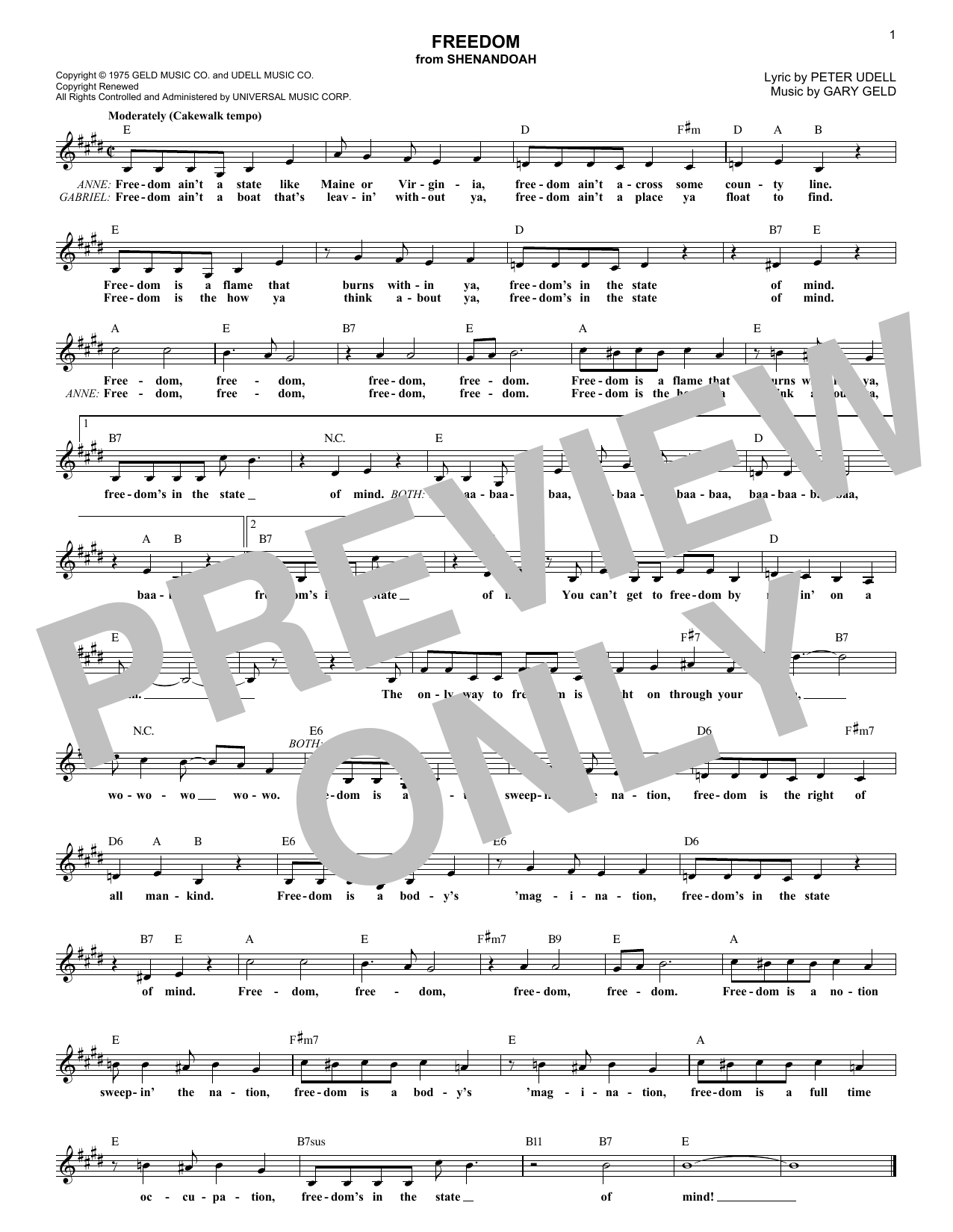 Download Peter Udell Freedom Sheet Music