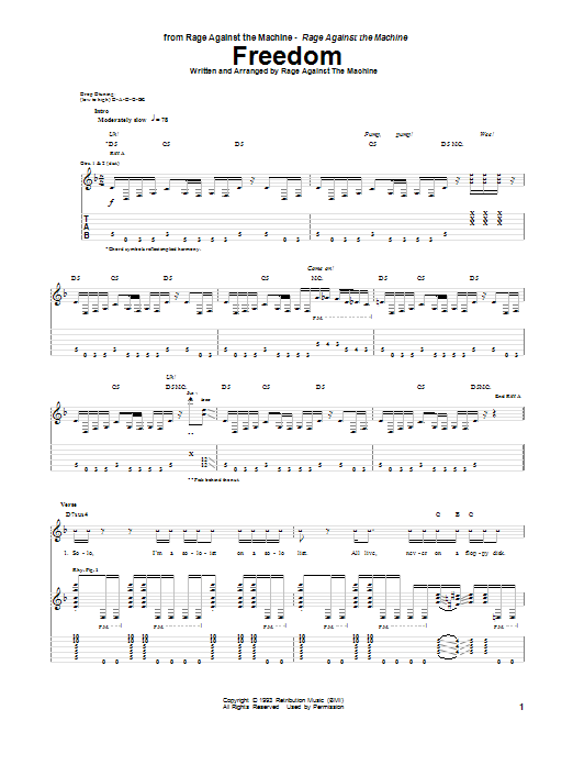 Download Rage Against The Machine Freedom Sheet Music