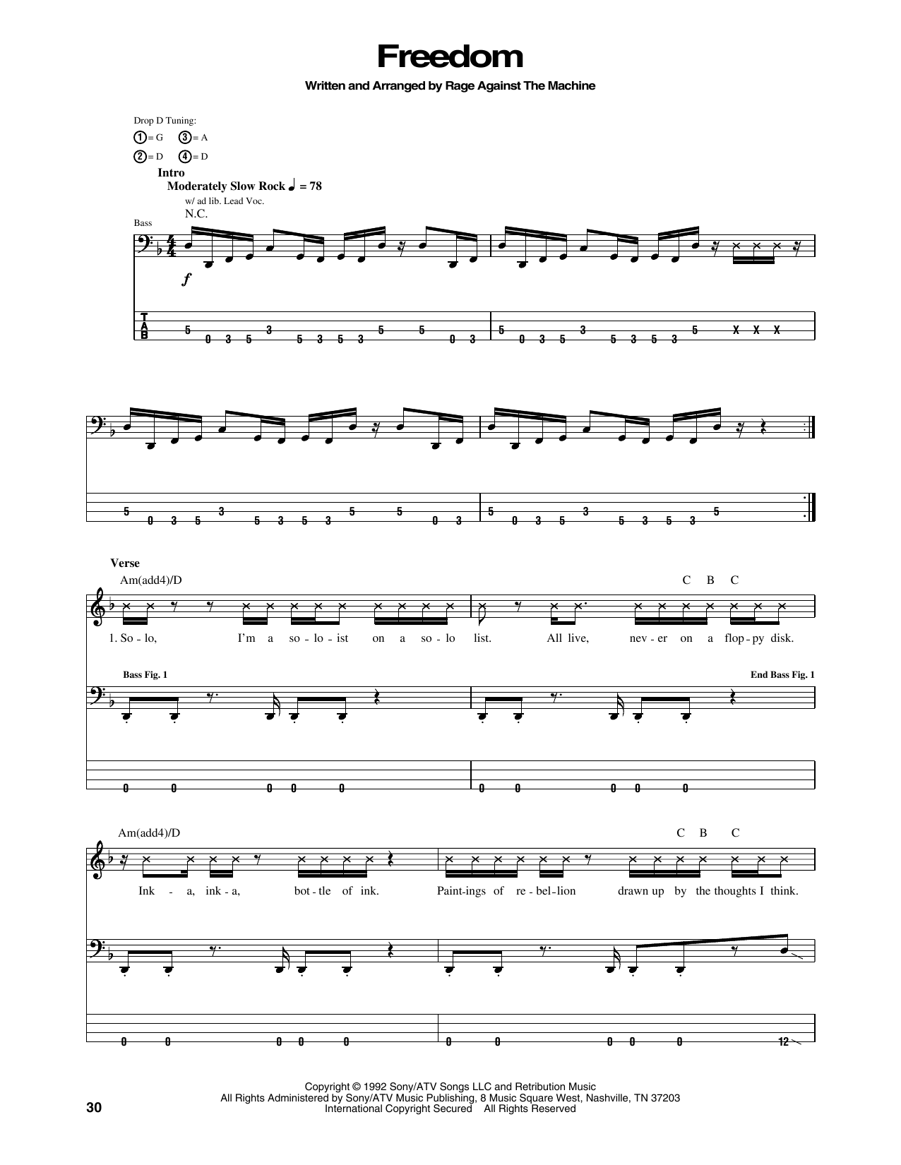 Download Rage Against The Machine Freedom Sheet Music