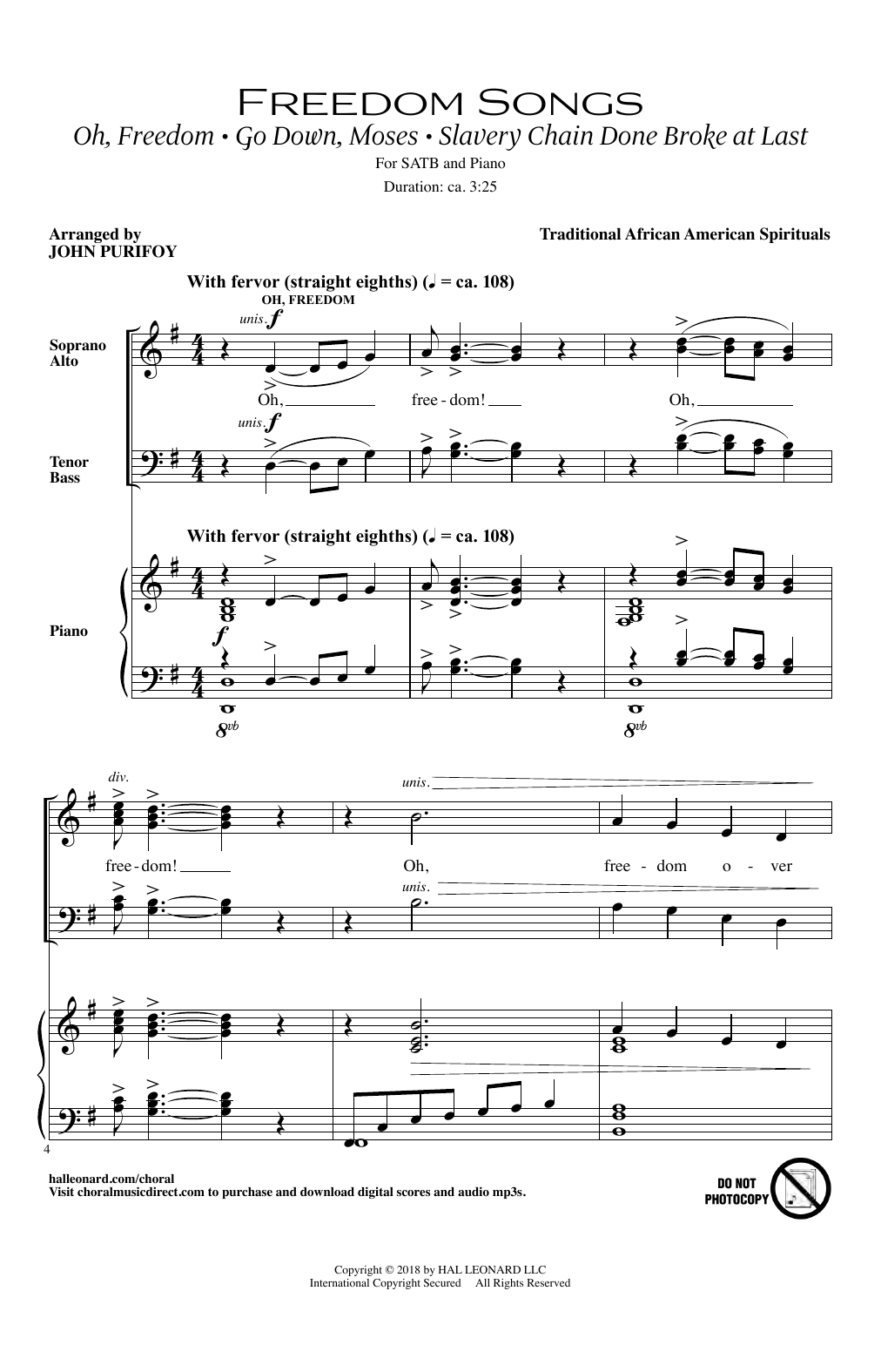 Download John Purifoy Freedom Songs Sheet Music