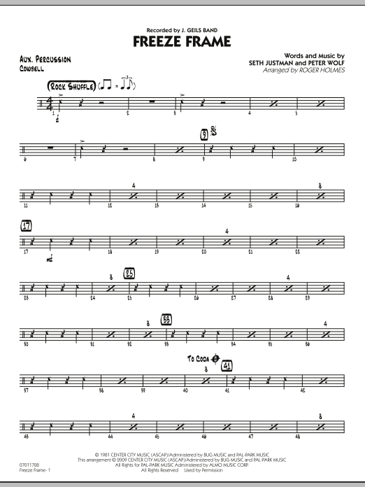 Download Roger Holmes Freeze Frame - Aux Percussion Sheet Music