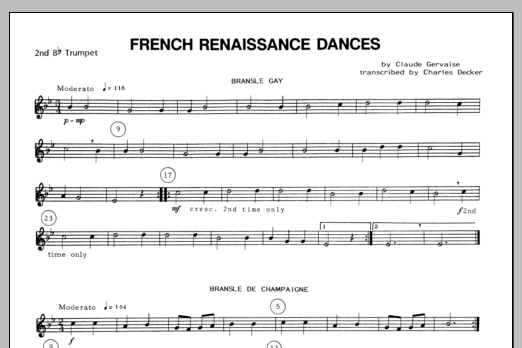 Download Decker French Renaissance Dances - 2nd Bb Trum Sheet Music