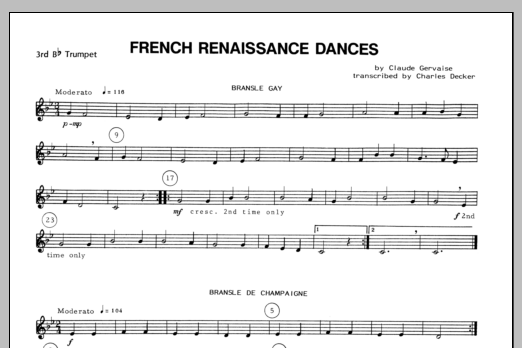 Download Decker French Renaissance Dances - 3rd Bb Trum Sheet Music
