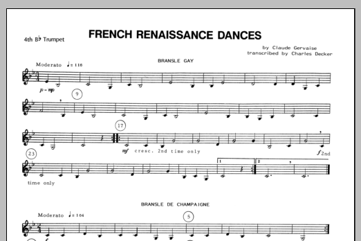 Download Decker French Renaissance Dances - 4th Bb Trum Sheet Music