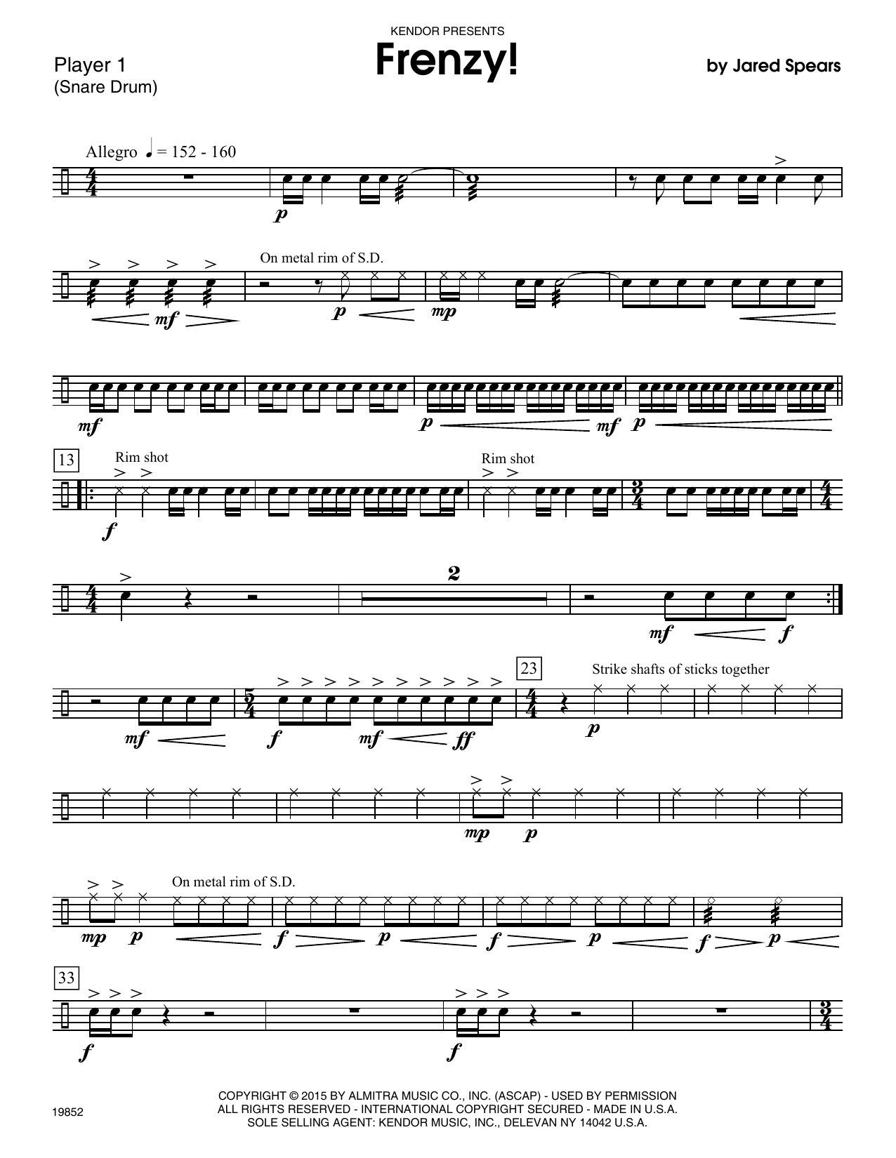 Download Jared Spears Frenzy! - Percussion 1 Sheet Music