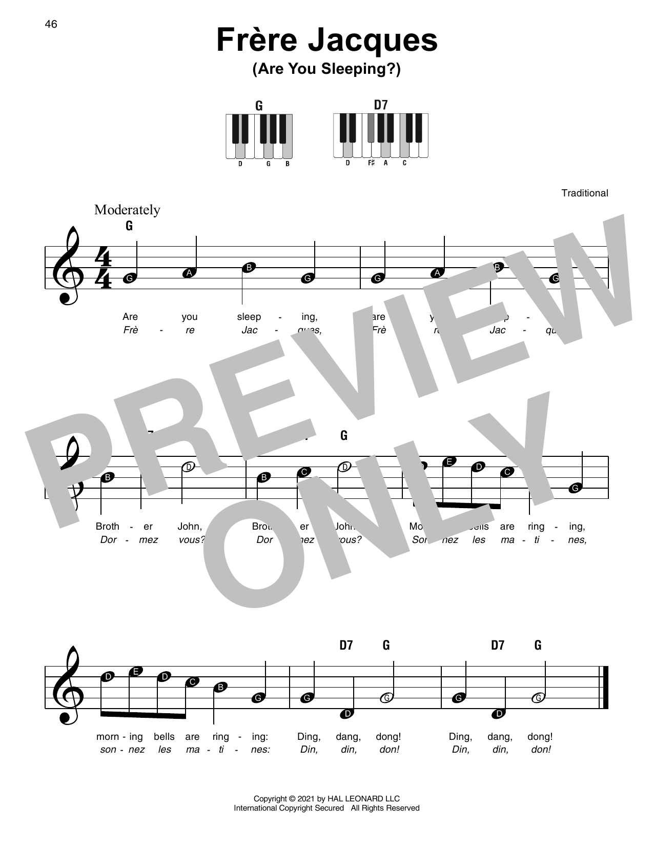 Download Traditional Frere Jacques (Are You Sleeping?) Sheet Music