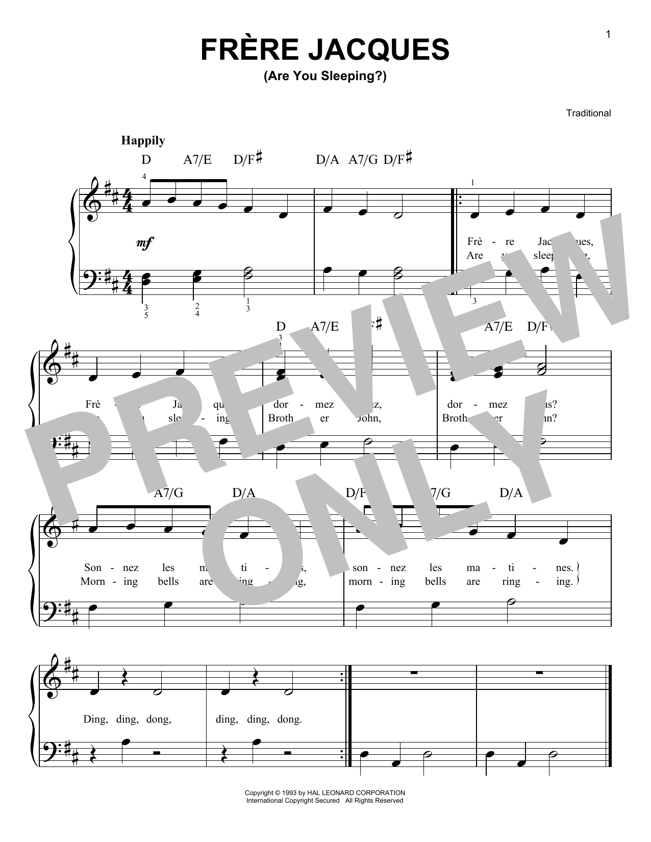 Download Traditional Frere Jacques (Are You Sleeping?) Sheet Music