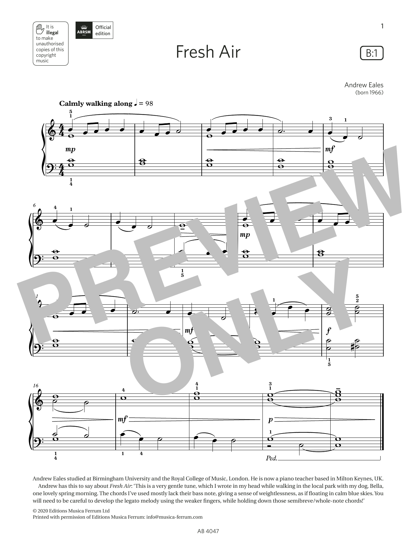 Download Andrew Eales Fresh Air (Grade 1, list B1, from the A Sheet Music