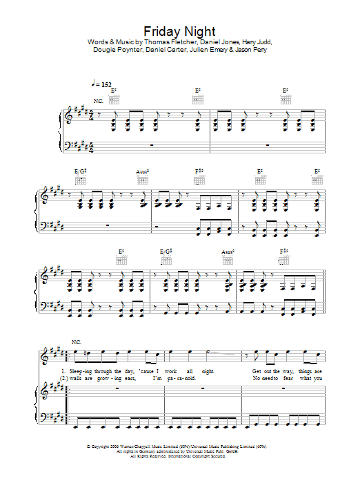 Download McFly Friday Night Sheet Music