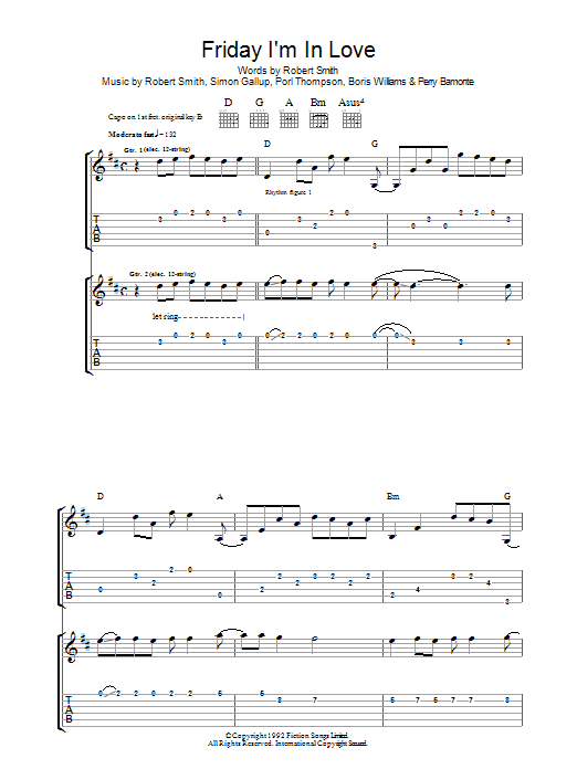Download The Cure Friday I'm In Love Sheet Music