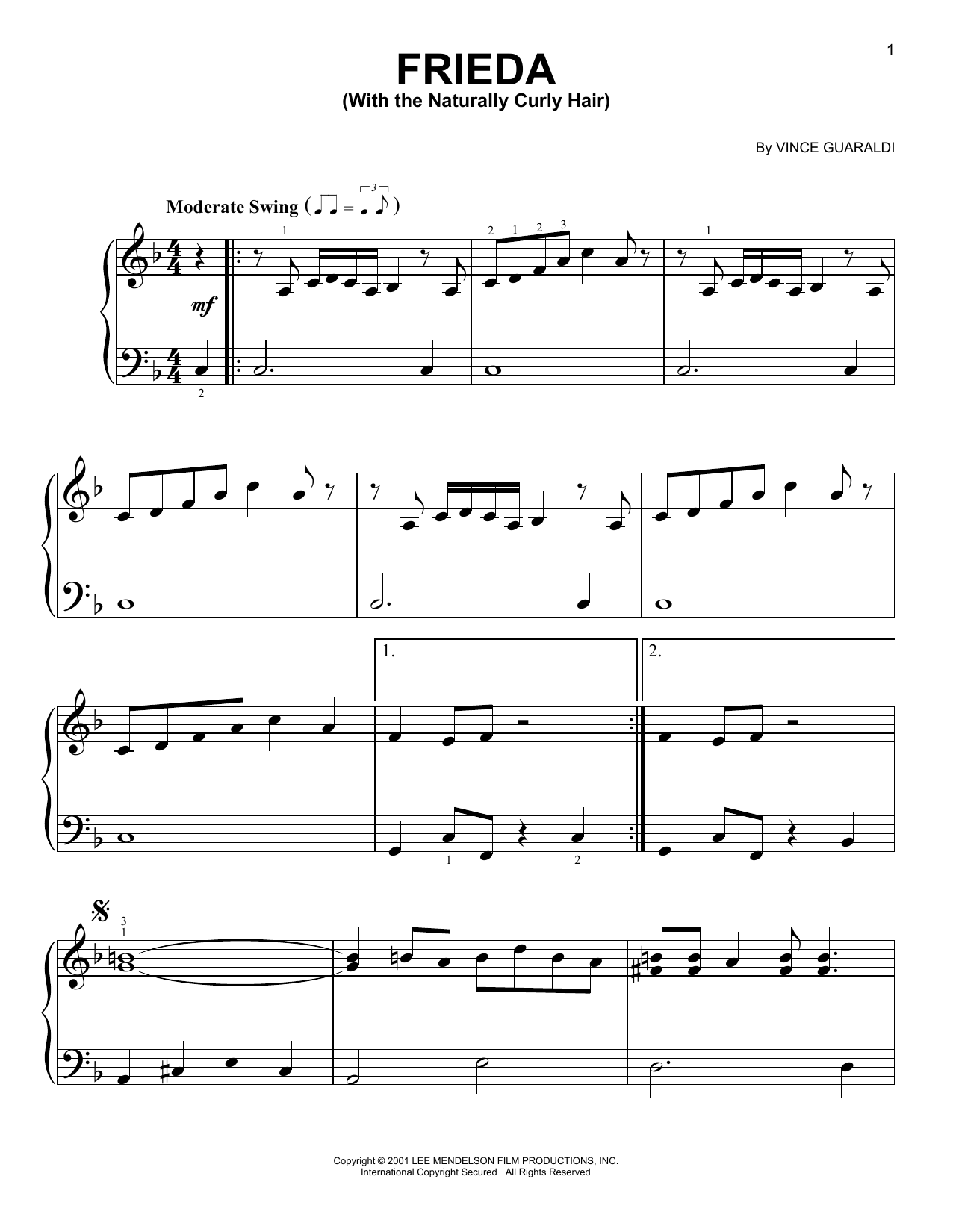 Download Vince Guaraldi Frieda (With The Naturally Curly Hair) Sheet Music