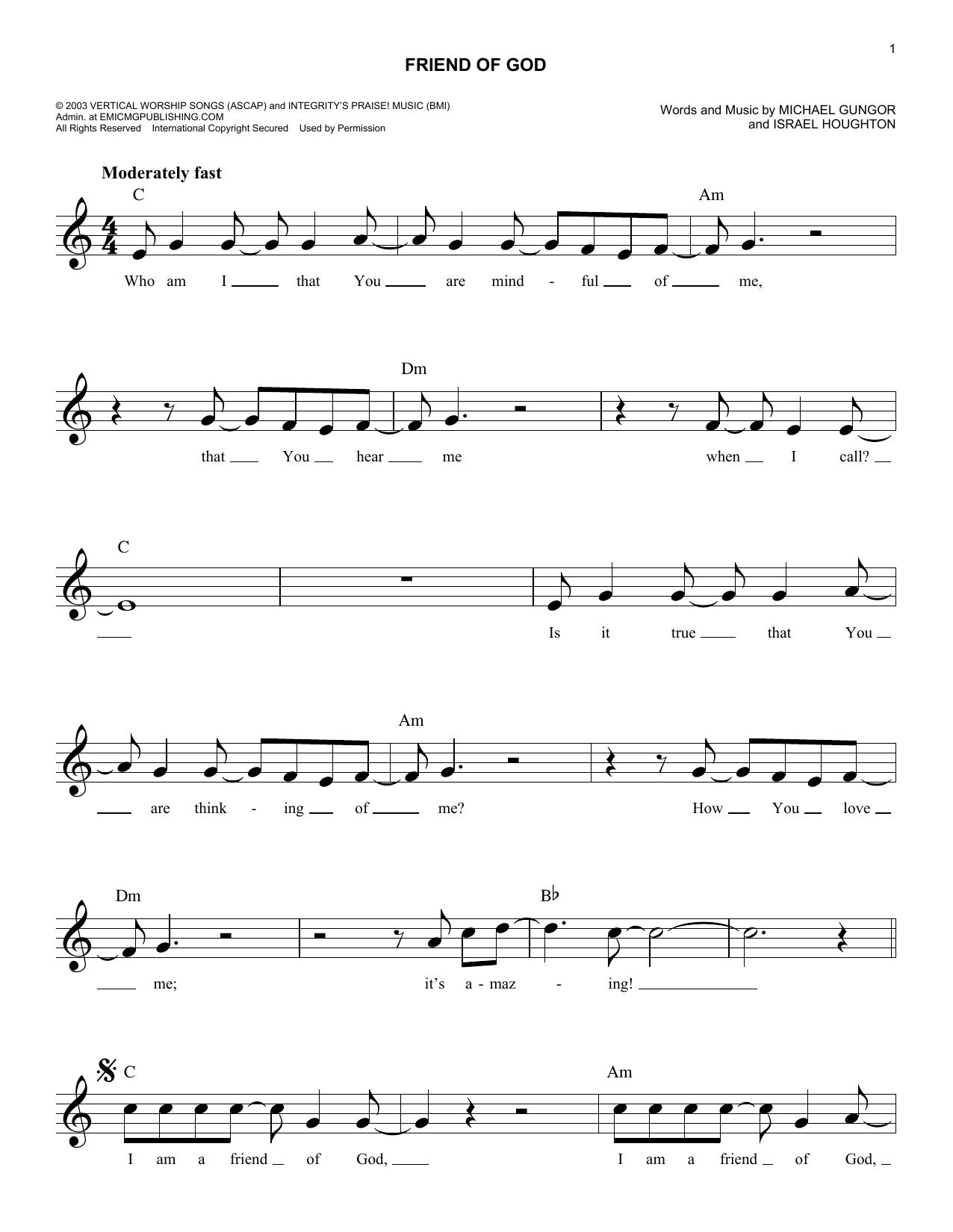 Download Israel Houghton Friend Of God Sheet Music