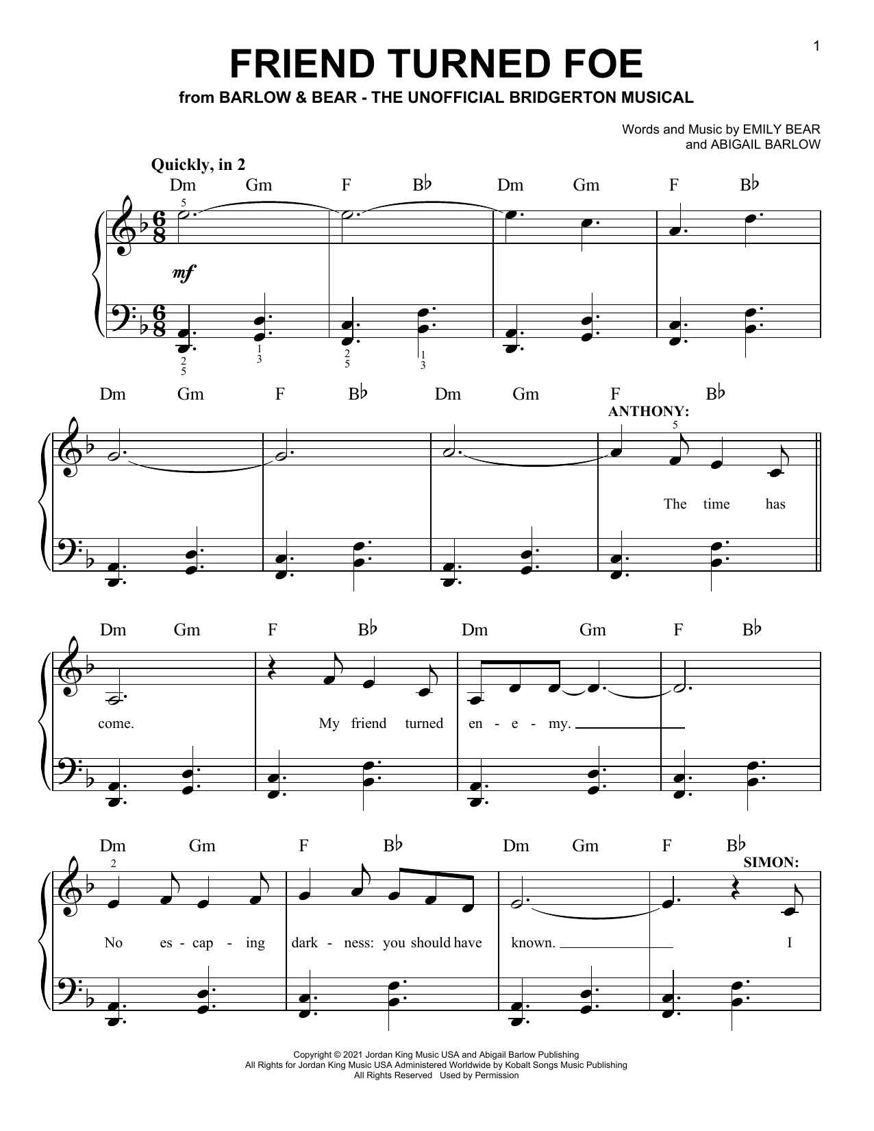 Download Barlow & Bear Friend Turned Foe (from The Unofficial Sheet Music