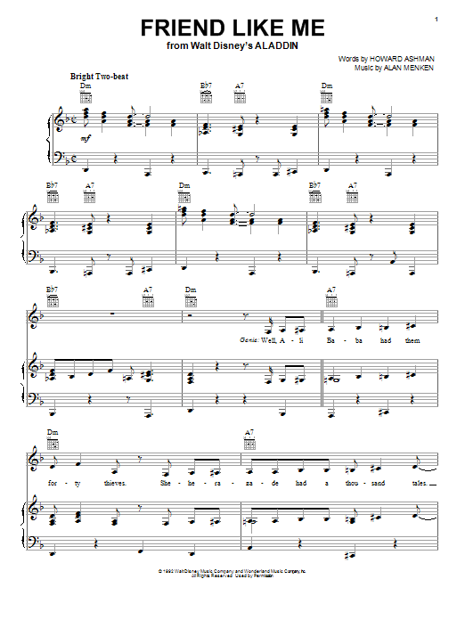 Alan Menken Friend Like Me (from Aladdin) sheet music notes printable PDF score